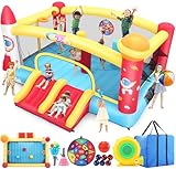 Whubefy Inflatable Bounce House Double Slide for Big Kids 3-6 8-12 with 3 Punching Bag Large Space Rocket Blow Up Bouncy Castle Obstacle Course 13.1x11.2x7.1ft w/Blower Indoor Outdoor Fun