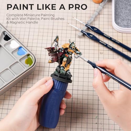 Image of Nicpro Professional Miniature Painting Kit, with Wet Palette, Miniature Painting Handle, 16PCS Detail Paint Brushes Drybrush with Nylon Bag, Pallet Paper, Sponge, Brush Holder Mixing Paint Palette