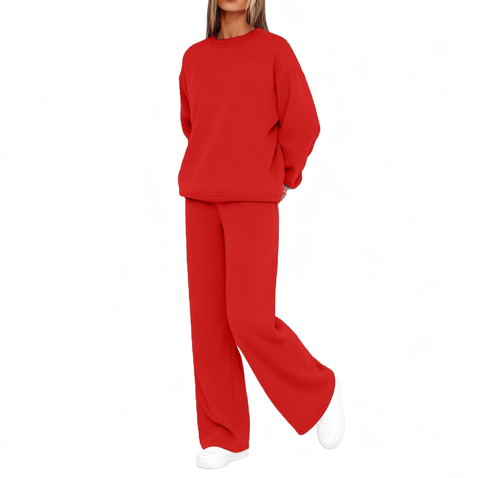 Survêtement pour femme - Ensemble complet d'automne à manches longues pour femme - Tenue de sport décontractée à col rond - Haut et pantalon de jogging avec poches