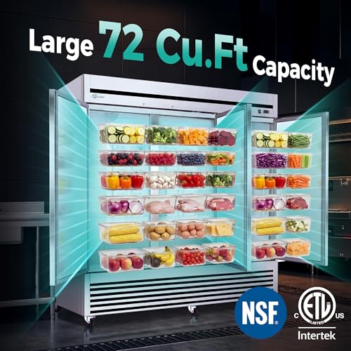 Image of COOLCHEF 81 inch Commercial Refrigerator 72 Cu.Ft, Stainless Steel 3-Door Reach-in Fridge, 33-40℉, Air Cooling, LED Light, 9 Shelves, R290, ETL