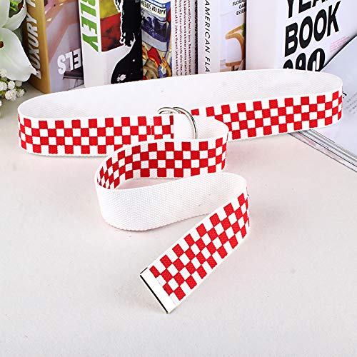 Softmusic Casual Men Women Checkerboard Canvas D Ring Belt Plaid Waist Strap Waistband Clothing Accessories Black3