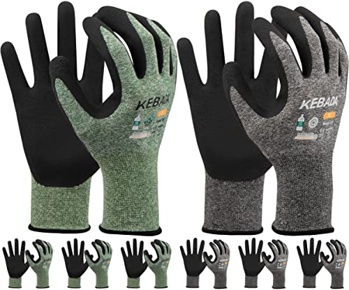 Image of Kebada Gardening Gloves for Men, Foam Latex Coated, Green & Gray, 6 Pairs