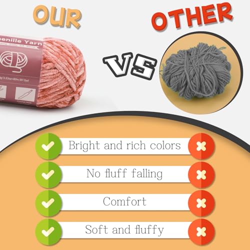 Image of LUNARM Chenille Yarn for Crochet Knitting Chunky Blanket Velvet Yarn | 18 Pack 100g /3.5oz Thick Soft Chenille Yarn for Beginners Knitting Fluffy Weaving Plush Scarves with Big Eye Needles