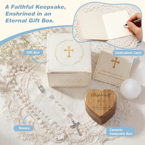 Image of NORBU Baptism Gifts for Girl, My First Rosary with Ceramic Keepsake Box, Rosary for Kids, First Communion & Baby Dedication Gifts for Newborn Baby Boys Catholic Christening Gift