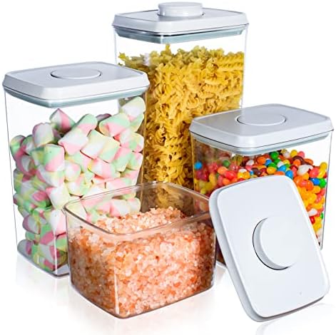 JIMALL Pop Top Food Storage Containers, Stackable Food Containers with Lids Airtight, Leak-proof Containers for Cereal Flour & Sugar, 4 Piece Set-3.5Qt,2.9Qt,2.1Qt,1.3Qt JIMALL Pop Top Food Storage Containers, Stackable Food Containers with Lids Airtight, Leak-proof Containers for Cereal Flour & Sugar, 4 Piece Set-3.5Qt,2.9Qt,2.1Qt,1.3Qt