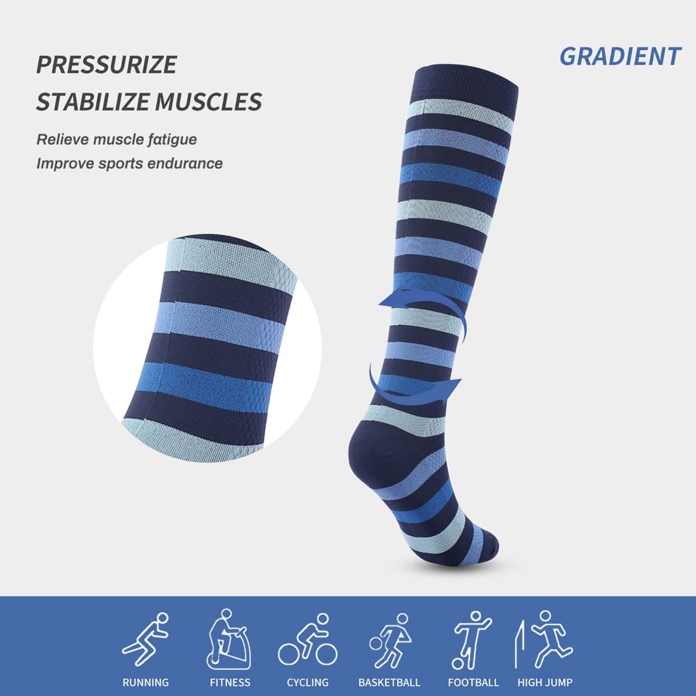 Chaussettes de Contention(5 Paires) pour Femmes 20-30 mmHg, Bas de Contention, Chaussette de Compression pour le sport, la course, le cyclisme.