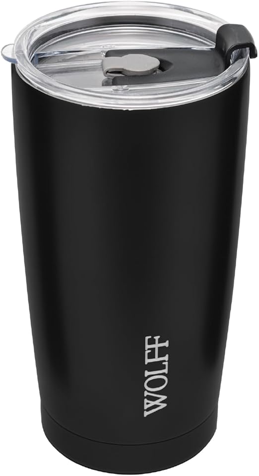 WOLFF - Copo Térmico de Aço Inox Parede Dupla Com Tampa 600ml Preto - Para Viagem - Mantém a Bebida na Temperatura Ideal Menor preço em WOLFF - Copo Térmico de Aço Inox Parede Dupla Com Tampa 600ml Preto - Para Viagem - Mantém a Bebida na Temperatura Ideal