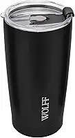 WOLFF - Copo Térmico de Aço Inox Parede Dupla Com Tampa 600ml Preto - Para Viagem - Mantém a Bebida na Temperatura Ideal