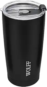 WOLFF - Copo Térmico de Aço Inox Parede Dupla Com Tampa 600ml Preto - Para Viagem - Mantém a Bebida na Temperatura Ideal