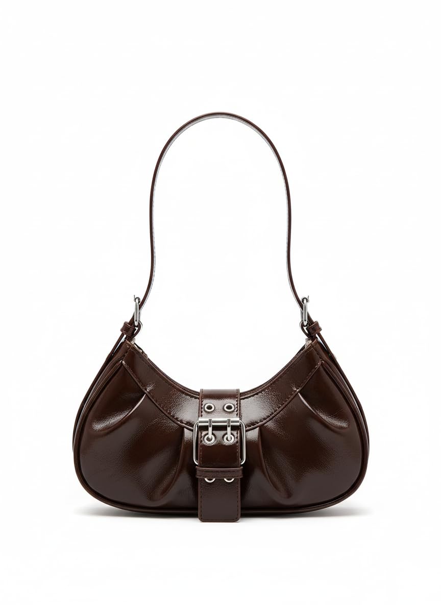 Women’s PU Leather Shoulder Bag | Trendy Buckle Design Handbag | Stylish Small Sling Purse for Daily & Party Use-Brown