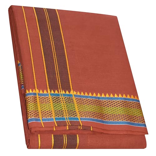 Image of TUNI MANI Men's Panchakacham Dhoti with Angavasthram with Zari Border, Cotton, Size: 9 X 5 (4.0mtr Dhoti, 2.25mtr Towel)