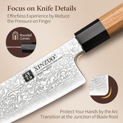 XINZUO Damascus Knife Set 5Pcs, Professional Sharp Kitchen Knife Set for Chefs and Home Cooking,with Olive Wood Octagonal Handle - Image 6