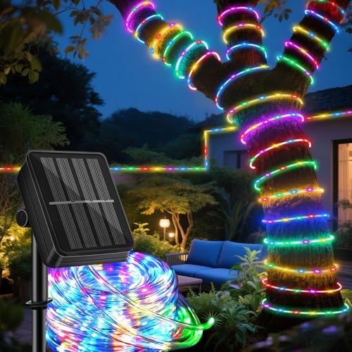 Solar Rope Lights 39FT IP65 Waterproof Outdoor Lights LED Copper Fairy String Tube Lights for Party Garden Yard Home Wedding Christmas Halloween Holiday Tree Decoration Lighting(Multi Color)