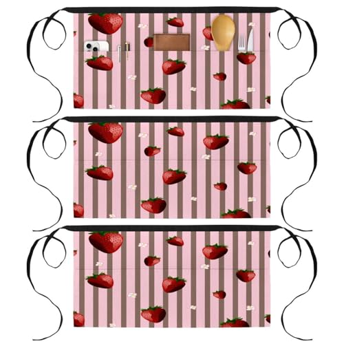 Tablier court de chef lot de 3 avec 3 poches pour cuisine et bistrot