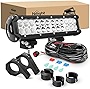 Nilight - ZH062 12 Inch 72W Spot Flood Combo LED Light Bars Off-Road Light Mounting Bracket Horizontal Bar Tube Clamp With Off Road Wiring Harness- 2 Leads, 2 Years Warranty