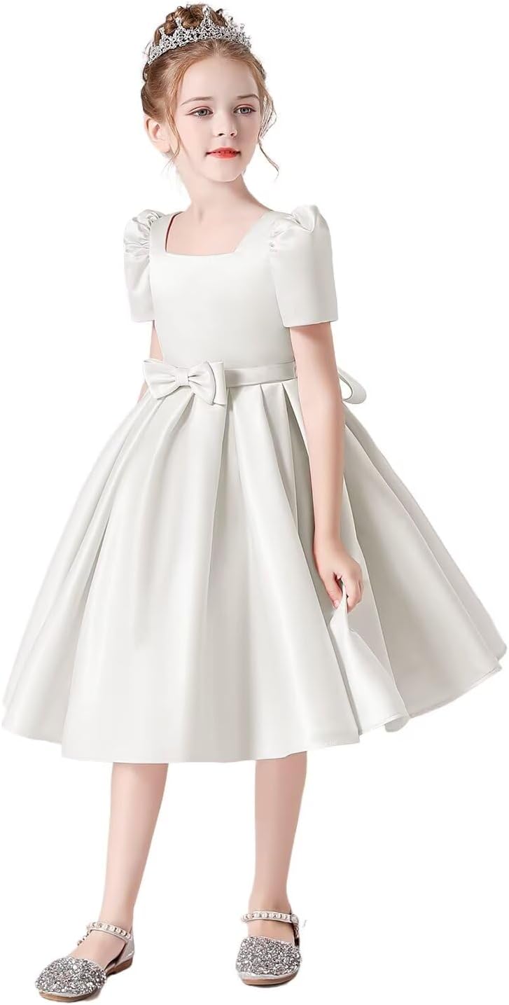 dideyttawl Short Flower Girl Dresses Satin Princess Junior Bridesmaid Dress for Wedding Knee Length Ball Gown 650