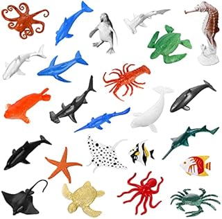 Prasacco 24pcs Sea Animal Figures Plastic Realistic Animal Sea Life Figures Toy Shark Whale Dolphin Educational Animal Learning Toys Bath Toys Pool Toys Set for Child Girls Boys
