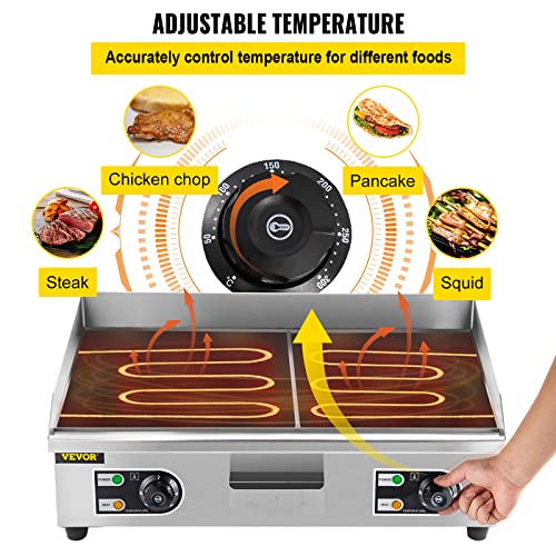 VEVOR 30" Commercial Electric Griddle 3000W Electric Countertop Griddle Non-Stick Restaurant 110V Teppanyaki Flat Top Grill Stainless Steel Adjustable Temperature Control 122°F-572°F (NO PLUG) - Image 5
