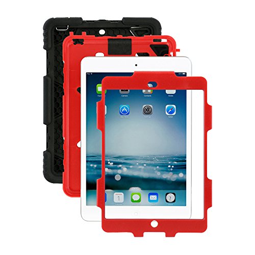 ACEGUARDER Apple Ipad Mini 2 Mini 1&2 Case Waterproof Rainproof Shockproof Kids Proof Case for Ipad Mini 2 Mini 1&2(Gifts Outdoor Carabiner + Whistle + Handwritten Touch Pen) (RED/BLACK)
