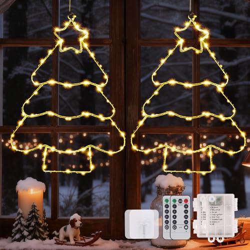 Lucalda LED Weihnachtsdeko Fenster: 2 Pack 65 Warmweiße LED...