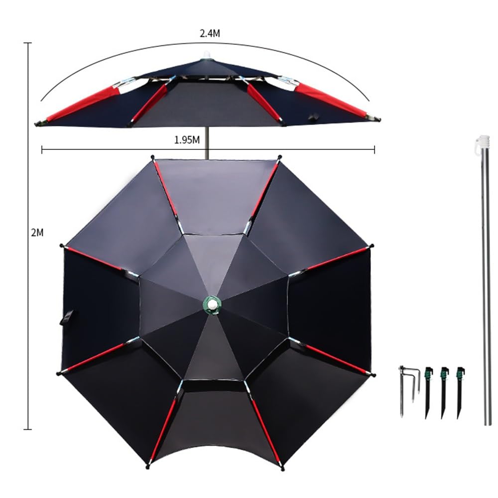 Sonnenschirm Strand Sonnenschutz 240cm 220cm Angelschirm Strandschirm Windfest Knickbar Sturmschirm Doppler Regenschirm(2.4m/7.8ft)