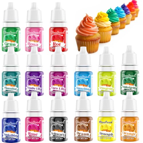 Lebensmittelfarbe Gel - 15 Farben Lebensmittelfarbe Paste Set Hochkonzentrierte Tortendeko Essbar lebensmittelfarben für Torten Deko Backen Kekse Macaron DIY Teig Toppings - 6ml