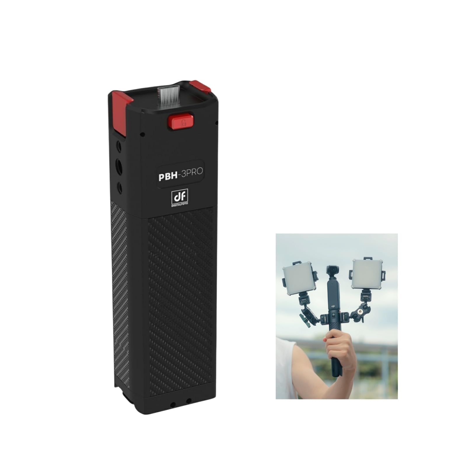 Impugnatura con Batteria per Osmo Pocket 3/4, Power Bank da 5000mAh con Ricarica Rapida, Uscita 22,5W, Doppie Porte USB-C, Alluminio + Fibra di Carbonio, Supporto Treppiede 1/4" Incluso（PBH-3PRO）