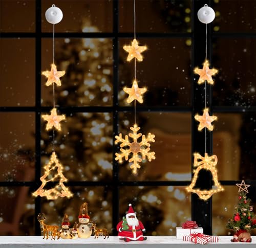 Guirlandes lumineuses de Noël à ventouse et piles pour fenêtres intérieures