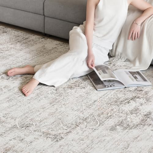 Image of 2'x3' Rugs for Living Room Bedroom, Washable Area Rugs, Pet & Kid Friendly Low Pile Carpet, Non-Shedding Non-Slip TPE Backing, Vintage Distressed Print Floor Mat for Bedroom Dining Room, Brown