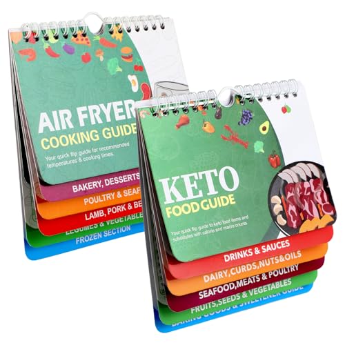 WQDD STANPET Airfryer & Keto Spickzettel 2er-Set – Airfryer Zubehör & Heißluftfritteuse Zubehör mit Temperatur- und Garzeiten-Tabelle – für Ninja, Philips & andere Modelle