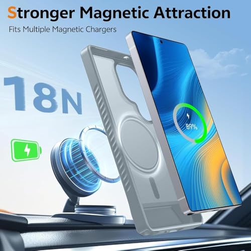 Image of KARWAN️ Ultra Hybrid Matte Back Cover Case Compatible with Magnetic Stand for Samsung Galaxy S24 Ultra| Wireless Charging | Camera Bump Protection (Grey)