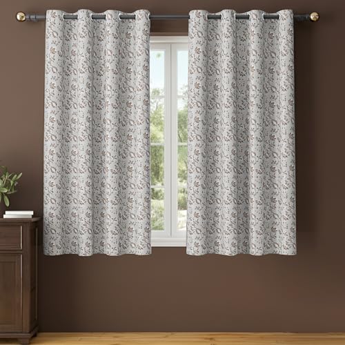 Image of Yellow Weaves 1 Pc Jacquard Botanical Eyelet Window Curtain - Perfect for Home, Office, Bedroom, Living Room & Balcony - 5 Feet (Brown)