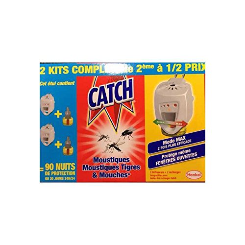 CATCH - Kit prise Anti moustiques et Mouches avec recharge liquide - Lot de 2