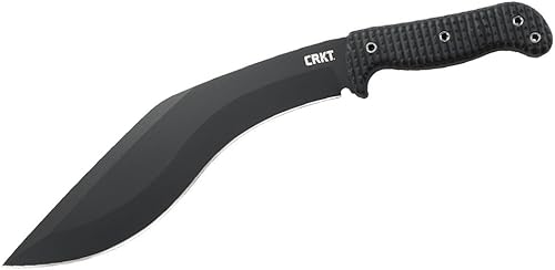 CRKT KUK Cuchillo de hoja fija: cuchillo de acero al carbono con hoja reciclada Kukri de espiga completa, mango moldeado por inyección y funda de