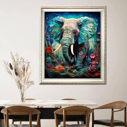 Image of Leczany Cross Stitch Stamped Kit for Adults - Colorful Elephant | DIY Embroidery Starter Patterns Craft Kit Needlepoint for Beginner | 11CT, 3 Strands | 17.2x21.3 inches