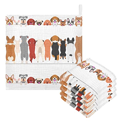 Image of WIFIU Dog Faces Baby Muslin Washcloths Dog Back Burp Cloths Cute Puppy Soft Absorbent Baby Wash Cloth Fingertip Face Towels for Newborn Boys Girls 12 x 12 in, 3 Pack