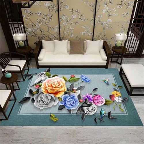 Alfombra silla gaming azul 90x150cm con diseño floral retro 2