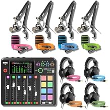 Rode RODECaster Pro II Reference-Monitoring 4-Host Bundle with 4x PodMic, 4 PSA1+ Arms, 4 NTH-100, Color XLR and NTH Cables, WS14 Pop Filters Mixer for Podcasting, Streaming, Broadcasting