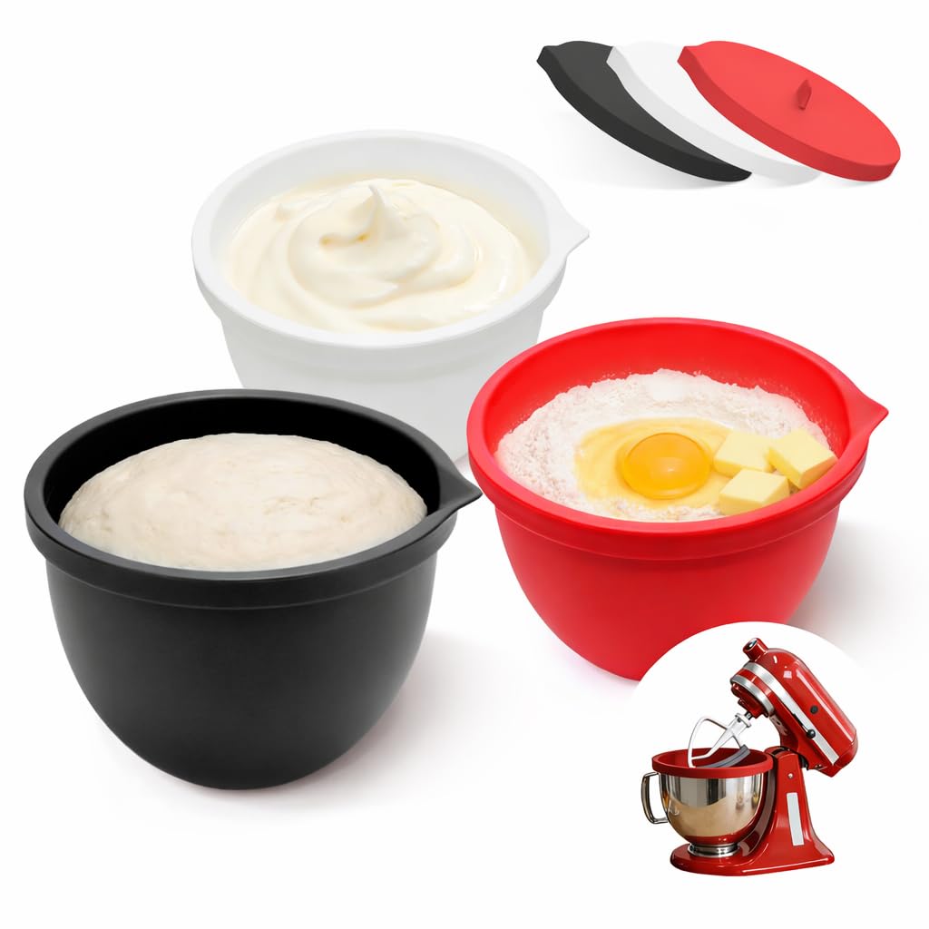 Photo 1 of Silicone Liners for KitchenAid 5 Qt Tilt-Head Stand Mixer(Only), Odourless,Thicker, Cold/Heat-Resistant & Non-Stick, Easy Clean, Fits 5 Quart Mixing Bowl, Set of 3 with Lids