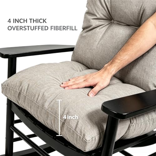 Image of QILLOWAY Tufted Outdoor Chair Cushion Set of 4, Waterproof 43x20x4 Inch Non Slip Replacement Pad for Wicker Lounge Patio Furniture, Tan, Grey