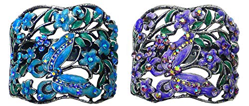 Set of 2 Crystal Butterfly Hair Holder Barrettes Ponytail Hair Barrettes for Women Girls YY86900-4-2sBlueSpurple