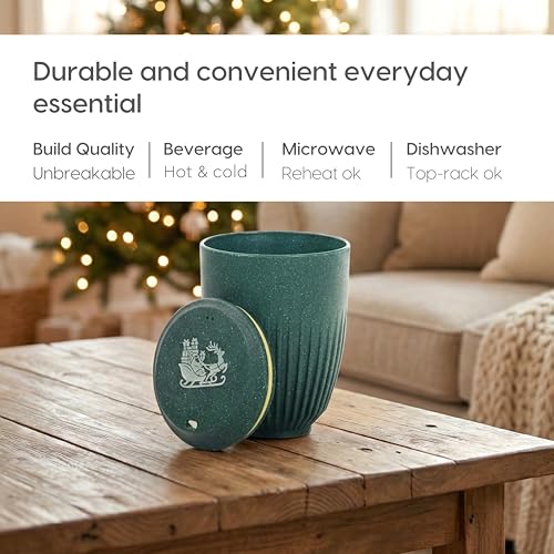 Image of Eha Earth-Friendly Christmas Gifts for Friends and Family | Secret Santa Gifts | Made with Rice Husk | Printed Christmas Mug and Coasters Set of 2, Keychain & Loopac Box | 360 ml | Fern