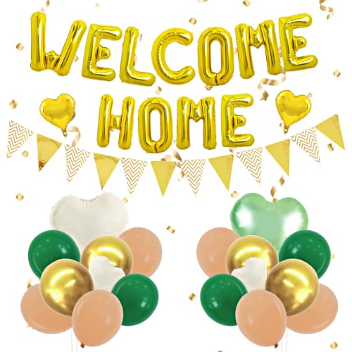 Image of TONIFUL 16 Inch Gold Welcome Home Foil Letter Balloon Banner Decoration Kit