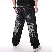 Vista 6 de LUOBANIU Men's Hip-hop Embroidered Printed Baggy Jeans Loose Fit Dance Skateboard Denim Long Jeans