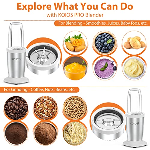 Koios Pro 850W Bullet Personal Blender For Shakes And Smoothies, Protein Drinks, 11 Pieces Set Blender For Kitchen Baby Food With Ultra Smooth 6-Edge Blade, Coffee Grinder For Beans, Nuts, Spices, 2X17 Oz + 10 Oz Large & Small To-Go Cups, 2 Spout Drinking Lids, Portable Travel Mixer, Bpa Free (White) #TOP3