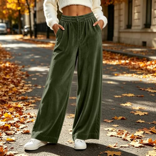 Velvet Pants Women Wide Leg Pleated Pull On Trousers with Pockets Casual - image 3