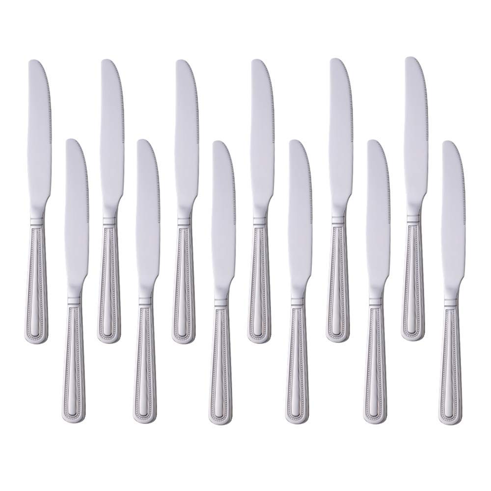 Meisha Classic Bead Coltello da tavola, 12 Pezzi Set coltelli da Cucina, coltelli in Acciaio Inossidabile, Finitura a Specchio, Uso per Home Restaurant - Argento
