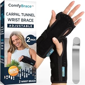 ComfyBrace® Carpal Tunnel Wrist Brace (Pack of 2) with Splint and Palm Cushion – (Adjustable and Fits Both Hands) – for Support, Carpal Tunnel, Tendonitis, Wrist Injury, and Pain