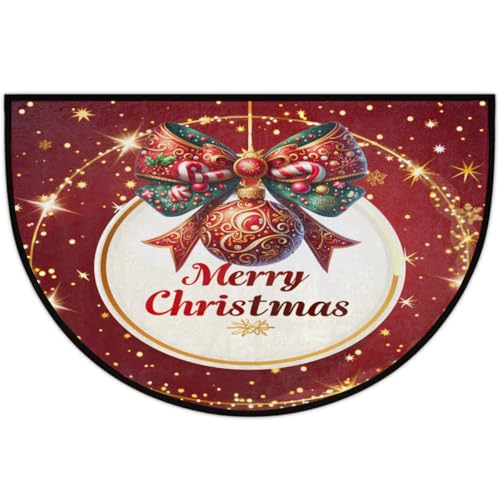 Image of cfpolar Christmas Red Bells Half Round Door Mat Outdoor Entrance Large 24 inchx36 inch Half Circle Welcome Entrance Way Mat Semi Circular Front Door Mat Area Rug for Garage, Patio, High Traffic Areas