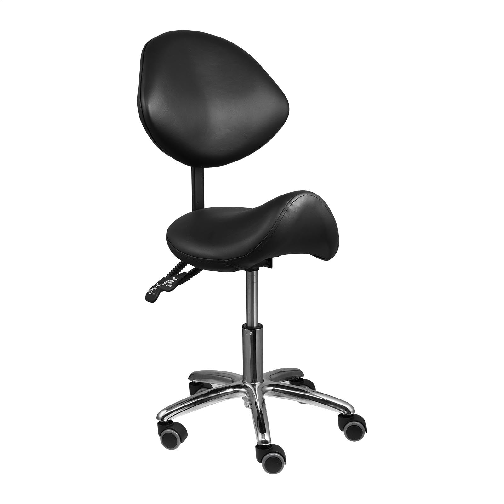 Saddle Stool Chair with Back Ergonomic Rolling Esthetician Seat for Salon Tatto o Shop Spa Dentists Clinic,Adjustable Backrest and Seat Height,Saddle Stool with Wheels Holds 400 Lbs,Black